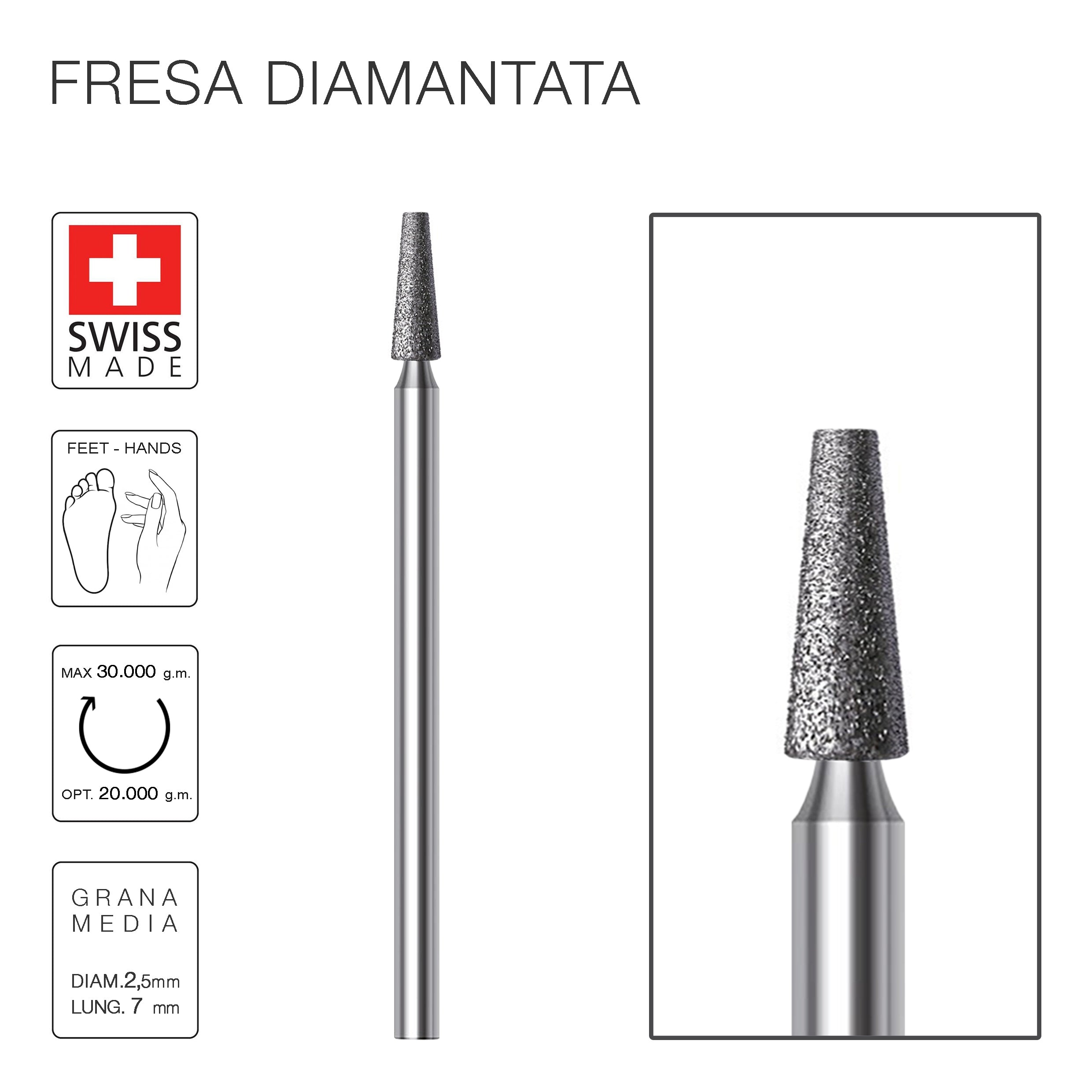 🎁 Fresa Diamantata Cono piatto 2,5 mm (100% off)
