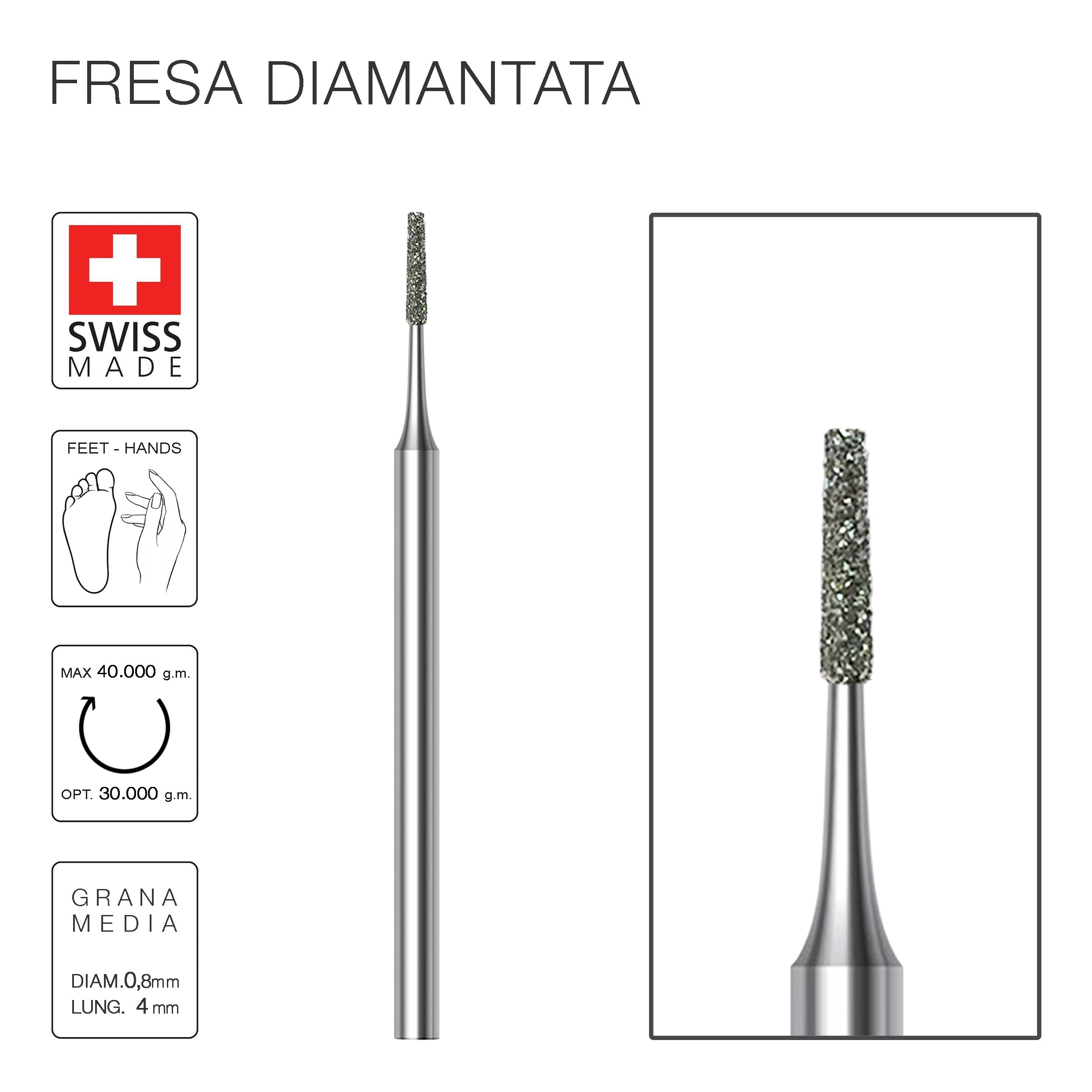 Fresa Diamantata Ago corto 0,8 mm