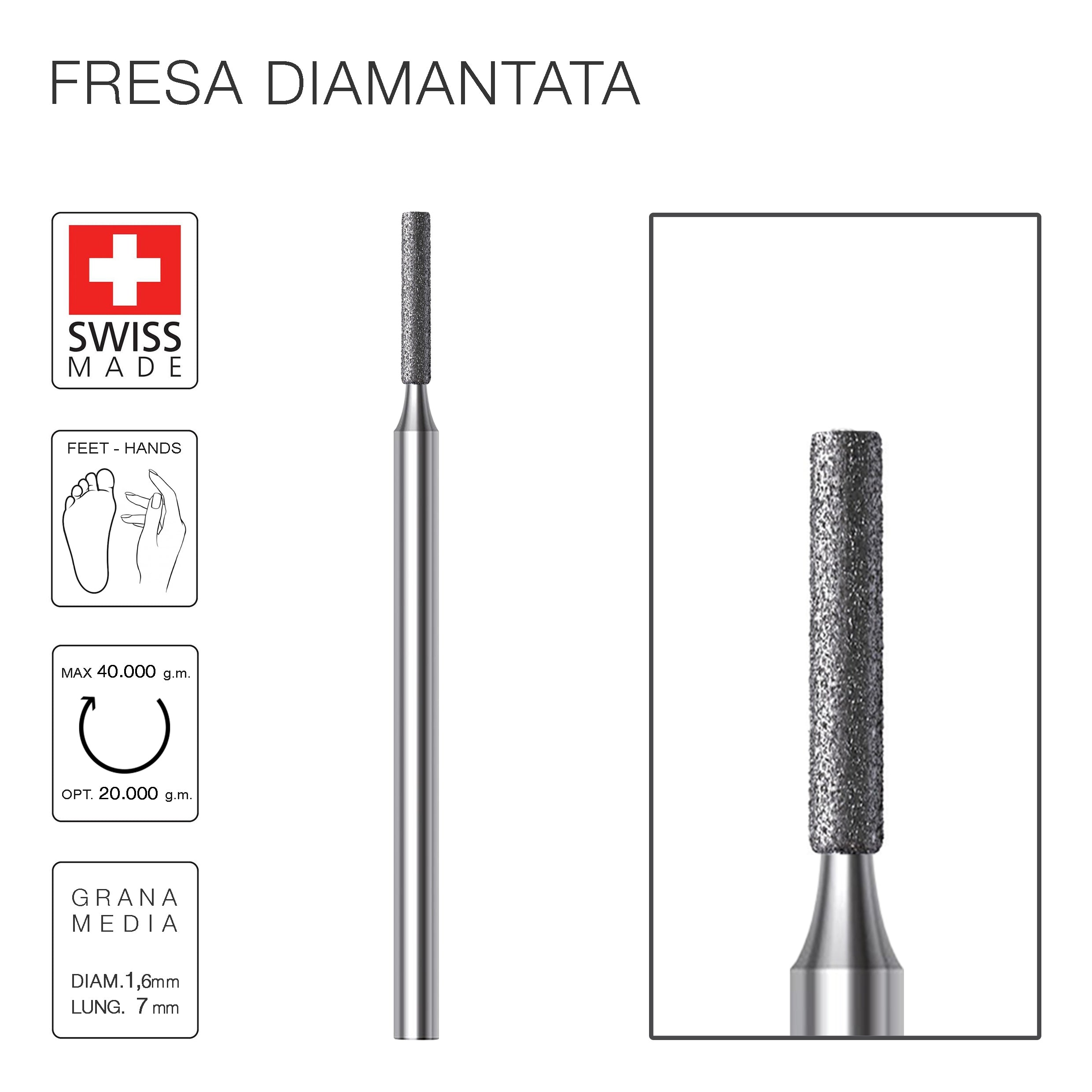 Fresa Diamantata Cilindro 1,6 mm